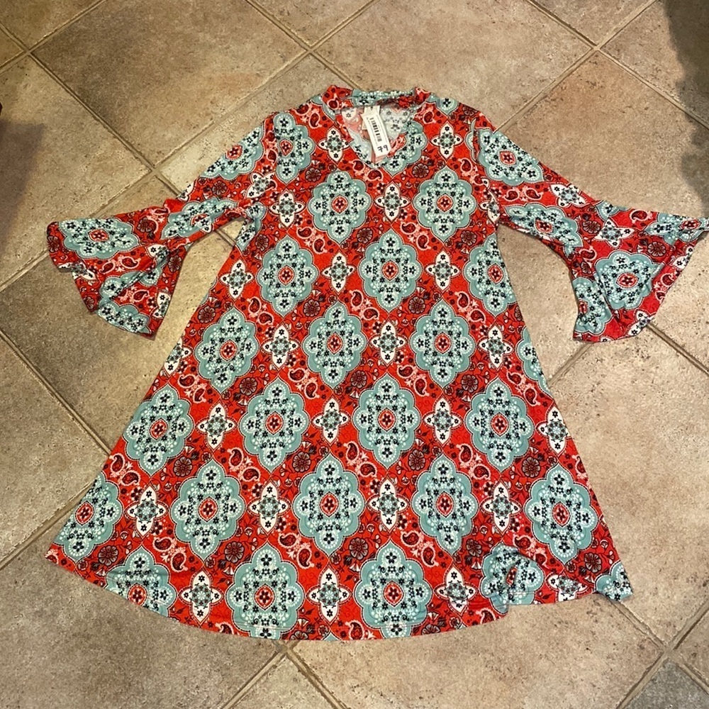NWT R Rouge Blue and Red Patterned Dress Size Small